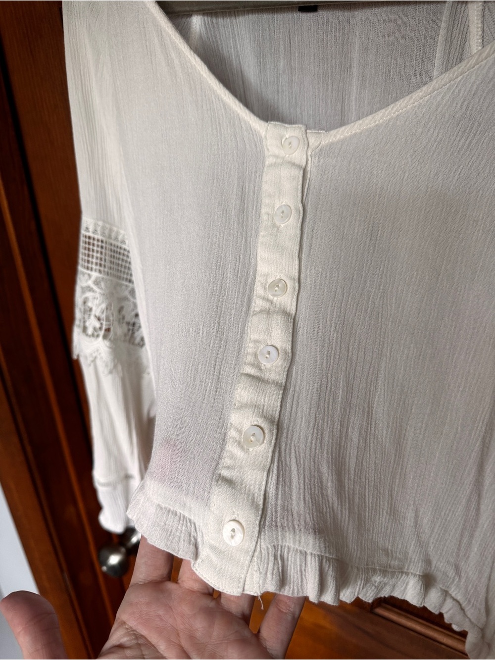 Lulu's White Crochet-Trim Button Front Blouse - Picture 6 of 8